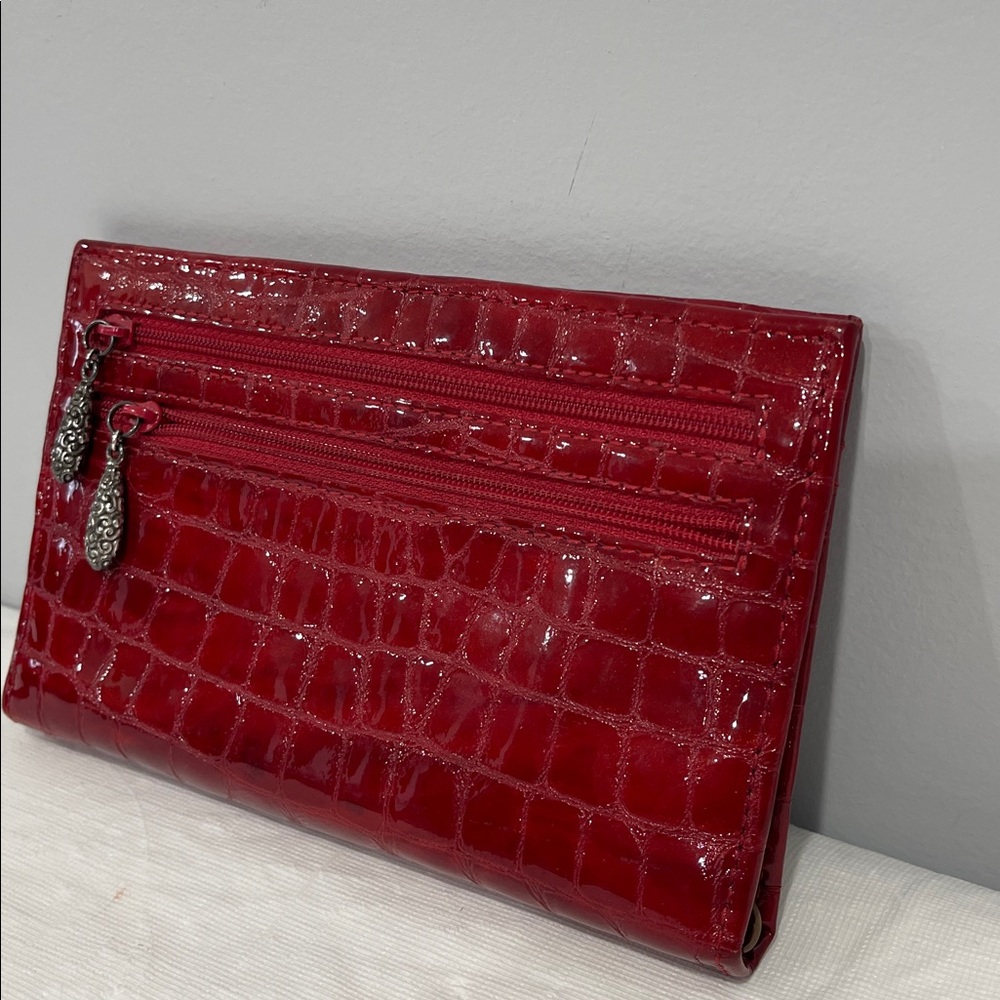 Brighton Red Croc Cher Portfolio Wallet patent red leather vintage pen pocket - Picture 6 of 15